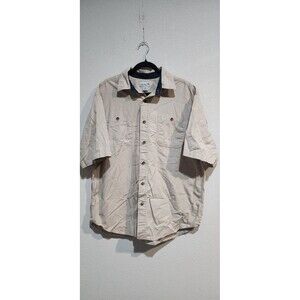 Carhartt Mens Button Front Shirt Beige Short Sleeve Pockets 100% Cotton XL